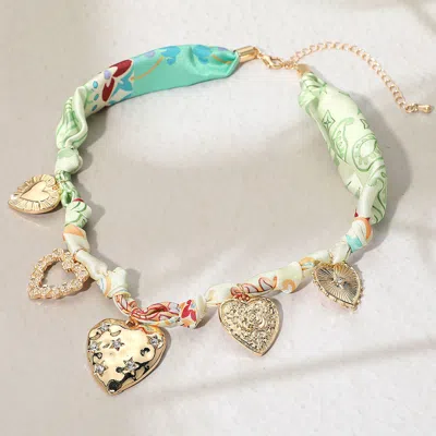 Fashnzfab Heart Charm Fabric Necklace In Gold