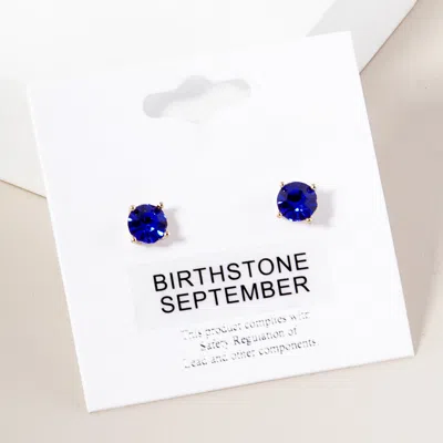 Fashnzfab September - Birthstone Stud Earrings In Blue