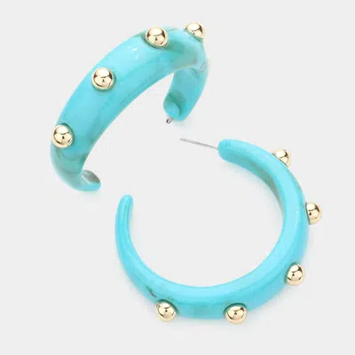 Fashnzfab Metal Ball Accented Resin Hoop Earrings In Blue