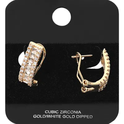 Fashnzfab Gold Dipped Cz Stone Embellished Mini Half Hoop Earrings In Gold