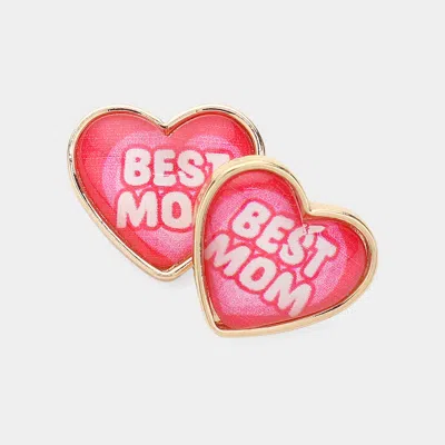 Fashnzfab Best Mom Message Heart Stud Earrings In Pink