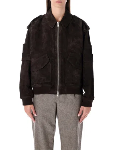 Sword 6.6.44 S.w.o.r.d 6.6.44 Brown Suede Bomber With Patch Pockets In Black