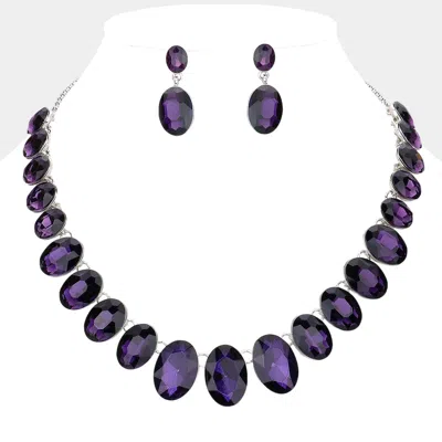 Fashnzfab Oval Stone Link Evening Necklace In Purple