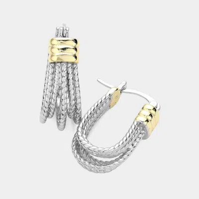 Fashnzfab 14k Gold Plated Two Tone Rope Pin Catch Earrings In Metallic