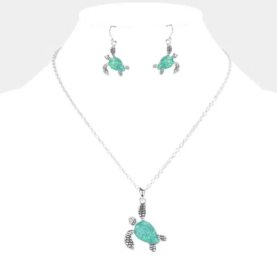 Fashnzfab Turtle Pendant Necklace In Green