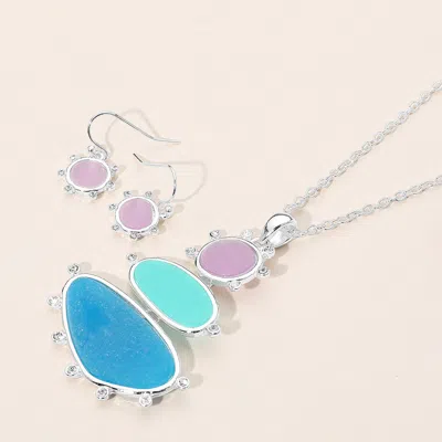 Fashnzfab Irregular Sea Glass Link Pendant Necklace In Blue