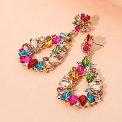 Fashnzfab Floral Marquise Teardrop Stone Cluster Accent Dangle Evening Earrings In Multi