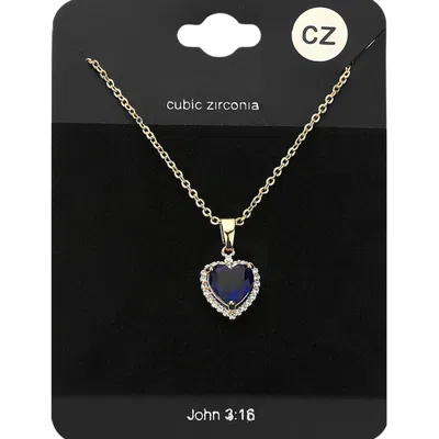 Fashnzfab Cz Heart Stone Pendant Necklace In Metallic
