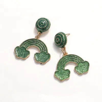 Fashnzfab Glittered Enamel St Patricks Rainbow Cloud Dangle Earrings In Green