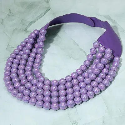 Fashnzfab Multistrand Beaded Statement Magnetic Necklace In Purple