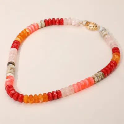 Fashnzfab Chunky Resin Disc Beaded Necklace In Red