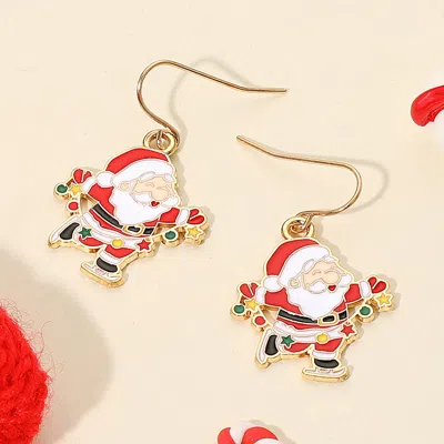 Fashnzfab Festive Skating Santa Dangle Earrings In Gold