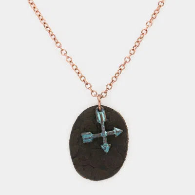 Fashnzfab Oval Faux Leather Metal Arrow Pendant Necklace In Black