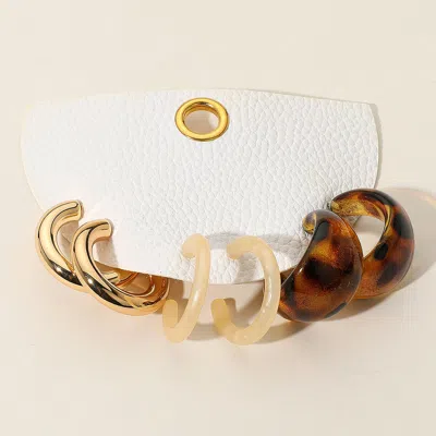Fashnzfab 3pairs - Resin Metal Hoop Earring Set In Brown