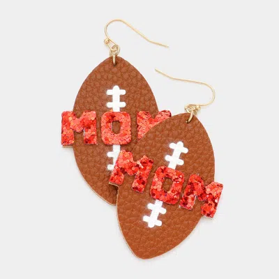 Fashnzfab Mom Message Faux Leather Football Dangle Earrings In Brown