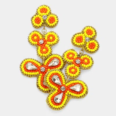 Fashnzfab Felt Back Teardrop Stone Bead Embellished Triple Trefoil Link Dangle Earrings In Yellow