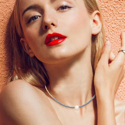 Fashnzfab Freshwater Pearl Accented Metal Ball Heishi Beaded Necklace In Gray