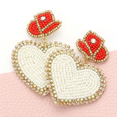 Fashnzfab Felt Back Beaded Hat Heart Link Dangle Earrings In Animal Print