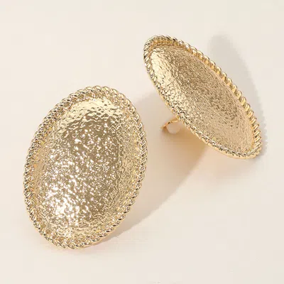 Fashnzfab Textured Metal Oval Clip On Earrings 1.3" X 1.75" In Gold