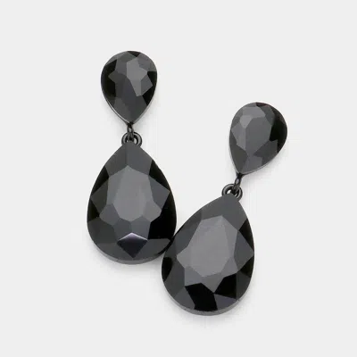 Fashnzfab Crystal Double Teardrop Evening Earrings In Black