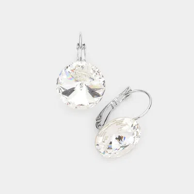 Fashnzfab Genuine Crystal Lever Back Earrings In White