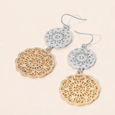 Fashnzfab Double Metal Filigree Medallion Link Drop Earrings In Multi