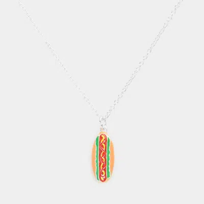 Fashnzfab 3d Hot Dog Pendant Necklace In Metallic