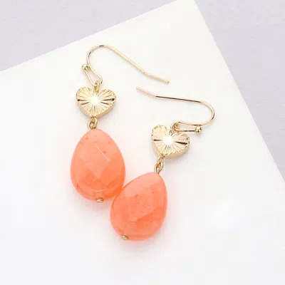 Fashnzfab Metal Heart Teardrop Natural Stone Link Dangle Earrings In Brown