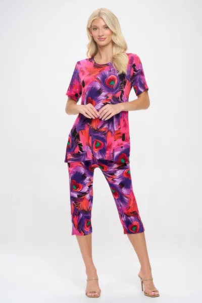 Truedames Print Bns Capri Pants Set In Purple