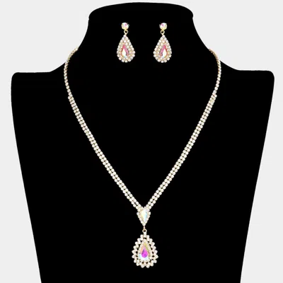 Fashnzfab Double Teardrop Accented Rhinestone Necklace In Brown