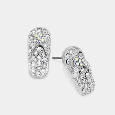 Fashnzfab Crystal Pave Flip Flop Stud Earrings In Metallic