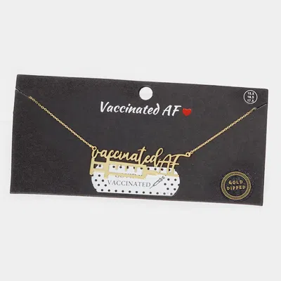 Fashnzfab Vaccinated Af Gold Dipped Syringe Needle Message Pendant Necklace In Brown