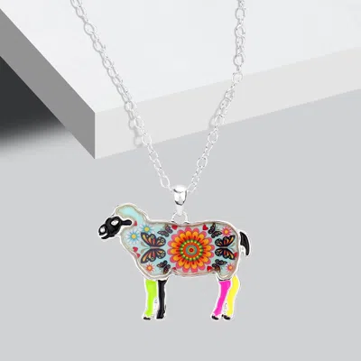 Fashnzfab Flower Butterfly Patterned Sheep Pendant Necklace In Multi