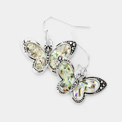 Fashnzfab Antique Sliver Abalone Butterfly Dangle Earrings In Burgundy