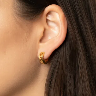 Fashnzfab 14k Gold Dipped Geometric Pattern Huggie Hoop Earrings In Gold