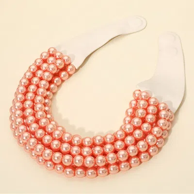 Fashnzfab Multi Layered Pearl Beaded Collar Magnetic Necklace In Pink