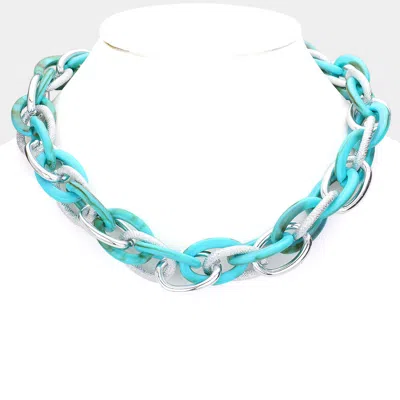 Fashnzfab Resin Metal Open Oval Link Necklace In Blue