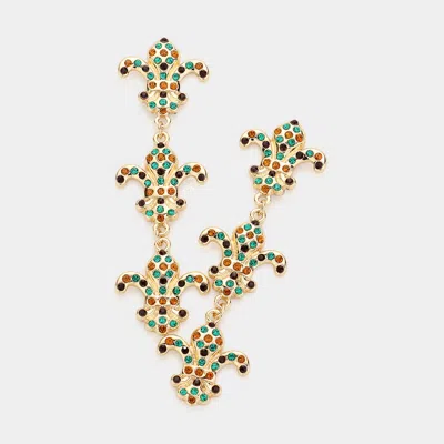 Fashnzfab Stone Paved Fleur De Lis Link Dropdown Earrings In Gold