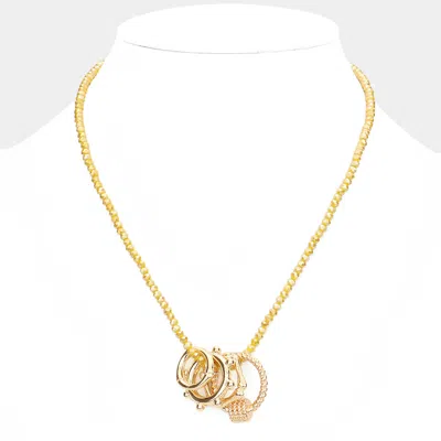 Fashnzfab Geometric Open Metal Pendant Faceted Beaded Necklace In Gold