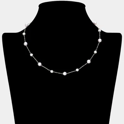 Fashnzfab Pearl Shamballa Ball Station Necklace In Gold