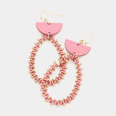 Fashnzfab Wood Ball Wrapped Open Teardrop Dangle Earrings In Gold