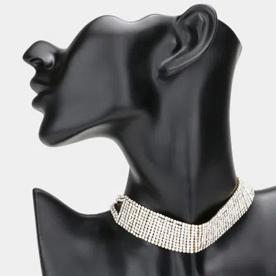 Fashnzfab Embellished Rhinestone Choker Necklace In Brown