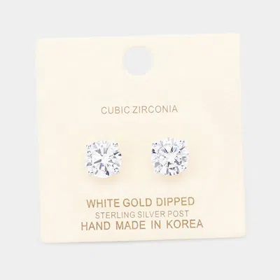 Fashnzfab White Gold Dipped 11mm Cubic Zirconia Round Stud Earrings In Multi