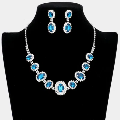 Fashnzfab Oval Stone Accented Rhinestone Trimmed Necklace In Metallic