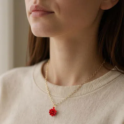 Fashnzfab 18k Gold Dipped Christmas Gift Bow Pendant Necklace In Brown