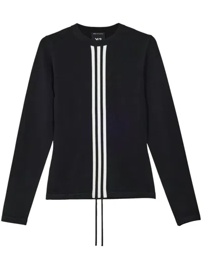 Y-3 Cropped Black Sweater With Vertical Stripe Detail In Black