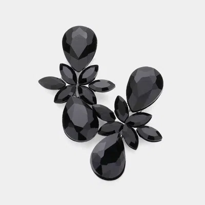 Fashnzfab Marquise Stone Cluster Teardrop Link Dangle Evening Earrings In Black