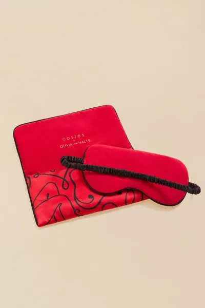 Olivia Von Halle Audrey Costes Red Figures Eye Mask In Silk Satin In Brown