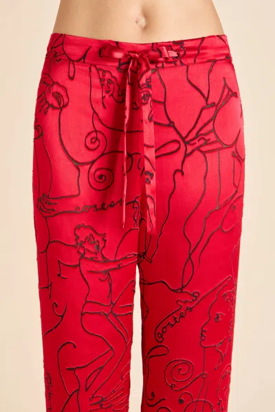 Olivia Von Halle Lila Liaisons Red Figures Pyjamas In Silk Devoré In Brown