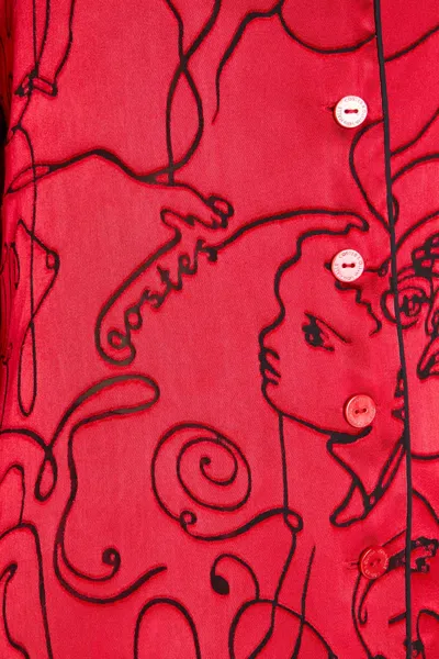 Olivia Von Halle Lila Liaisons Red Figures Pyjamas In Silk Devoré In Brown